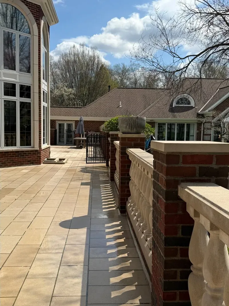 Brick and limestone balustrade in Westlake, Ohio, after cleaning by Patty's Pressure Washing