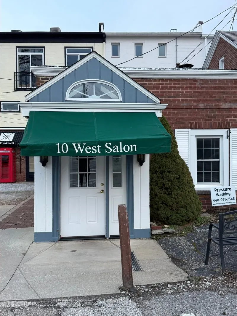 Salon entry and awning in Chagrin Falls, Ohio, after cleaning by Patty's Pressure Washing