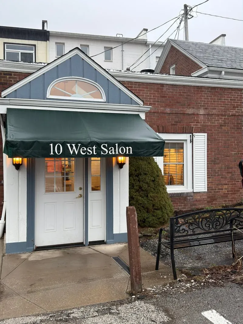 Salon entry and awning in Chagrin Falls, Ohio, before cleaning