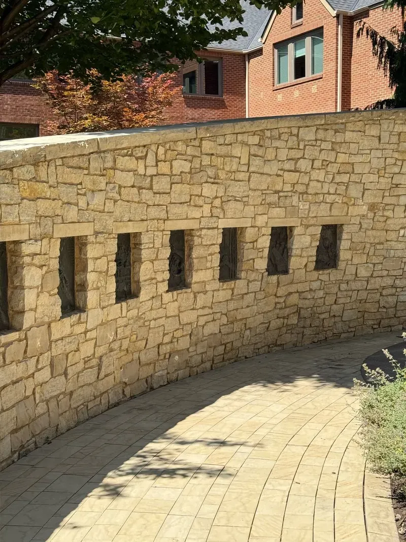 Limestone wall and walkway in Cleveland, Ohio, after cleaning by Patty's Pressure Washing