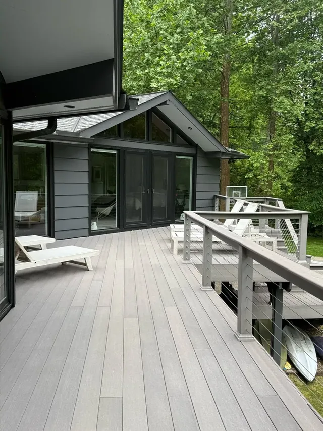 Composite deck and cable railing in Moreland Hills, Ohio, after cleaning by Patty's Pressure Washing