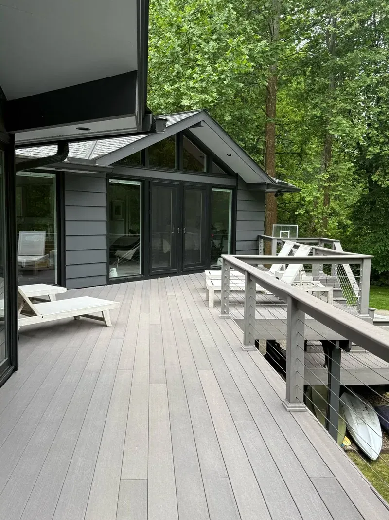 Composite deck and cable railing in Moreland Hills, Ohio, after cleaning by Patty's Pressure Washing