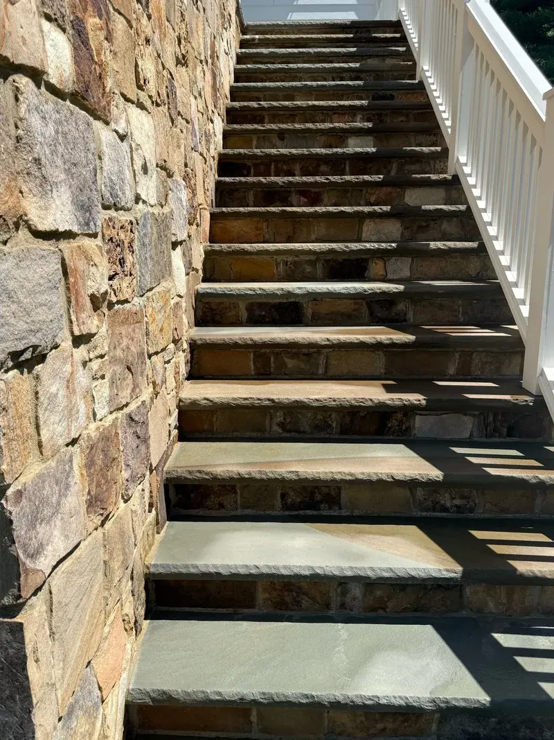Stone staircase and wall in Hunting Valley, Ohio, after cleaning by Patty's Pressure Washing
