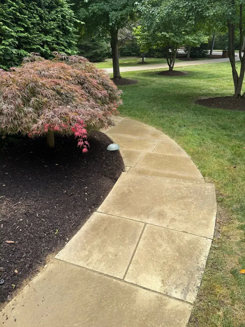 Curved sandstone walkway in Shaker Heights, Ohio - borders University Heights, after cleaning by Patty's Pressure Washing