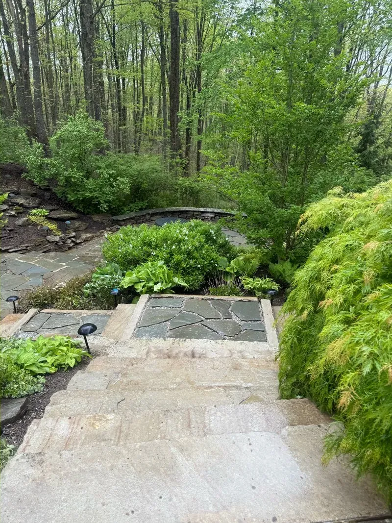 Flagstone landing and sandstone steps in Chagrin Falls, Ohio, after cleaning by Patty's Pressure Washing