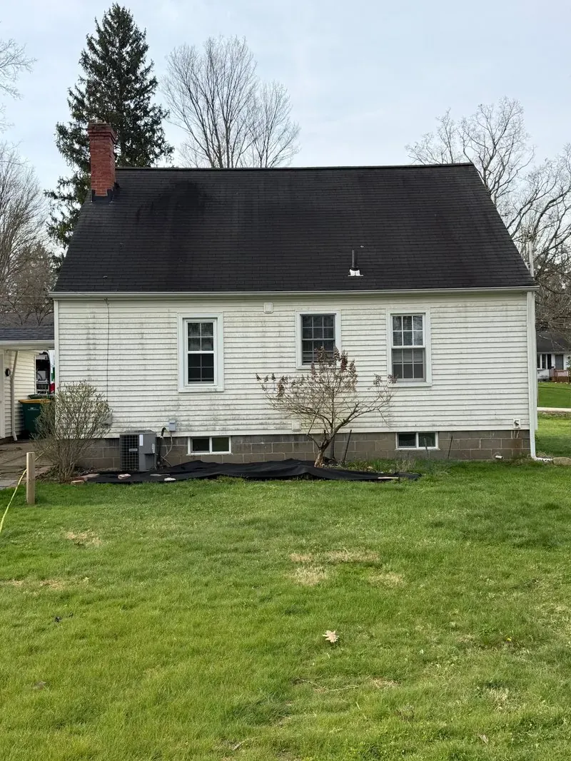Rear elevation, vinyl siding in Bainbridge Township, Ohio, before cleaning