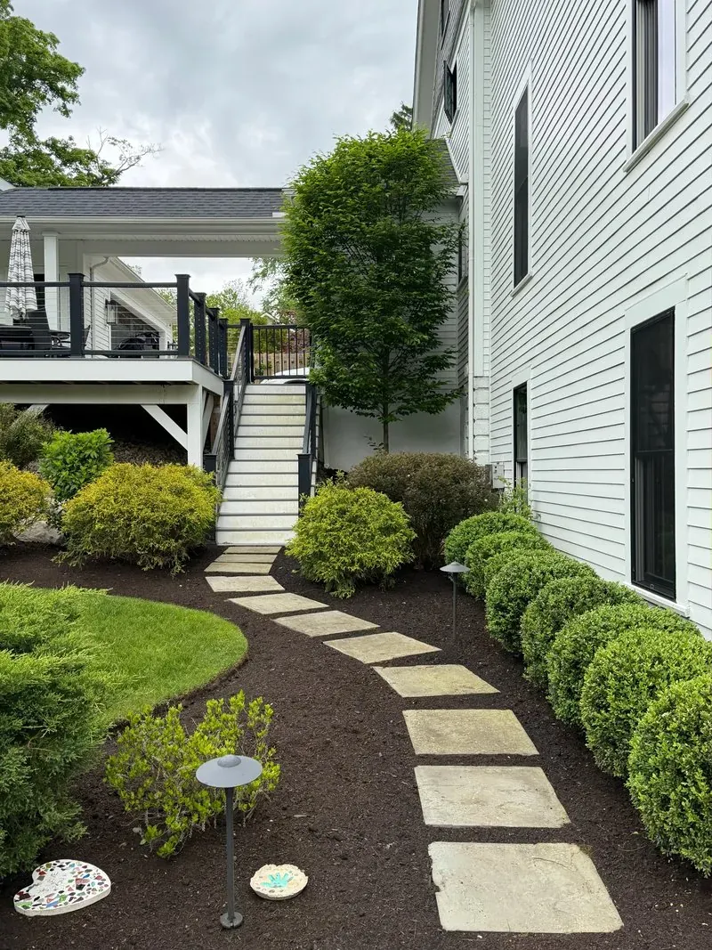 Stone slab walkway in Chagrin Falls, Ohio, before cleaning