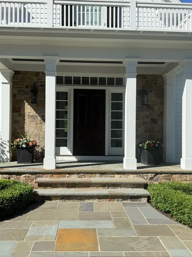 Stone front entry and bluestone walk in Hunting Valley, Ohio, before cleaning