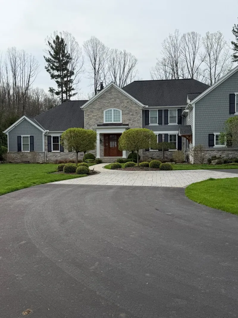House wash and paver court in Moreland Hills, Ohio, before cleaning