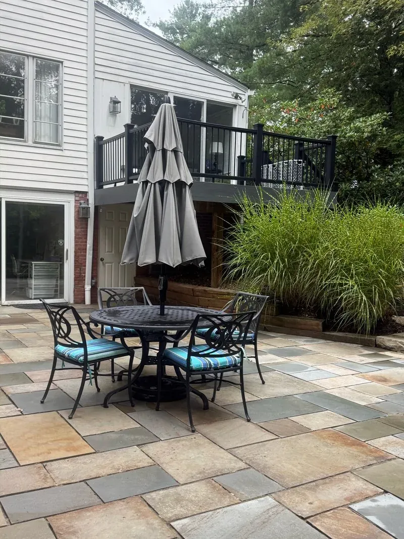 Bluestone dining terrace in Pepper Pike, Ohio, after cleaning by Patty's Pressure Washing