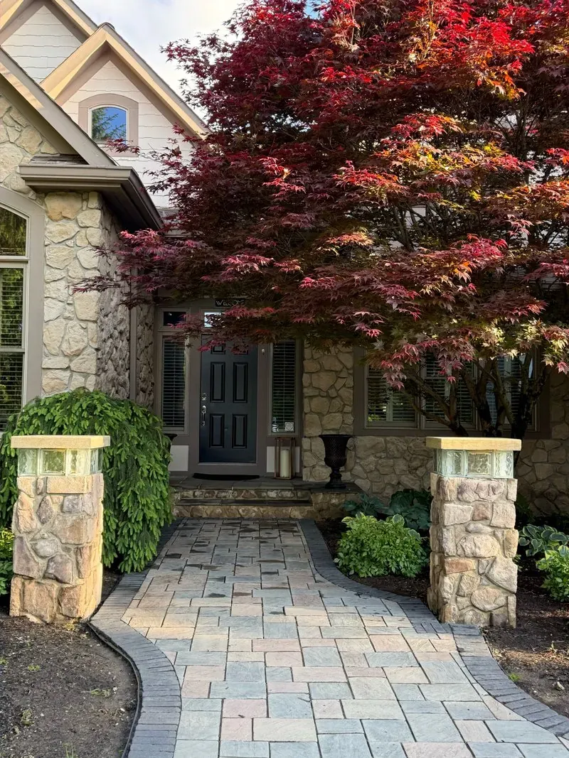 Stone entry and paver walk in Pepper Pike, Ohio, after cleaning by Patty's Pressure Washing