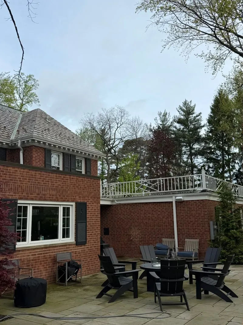 Limestone patio and brick in Shaker Heights, Ohio, before cleaning