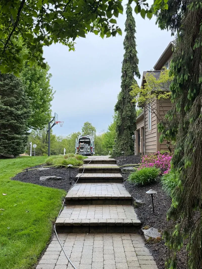 Paver steps and walk in Solon, Ohio, before cleaning